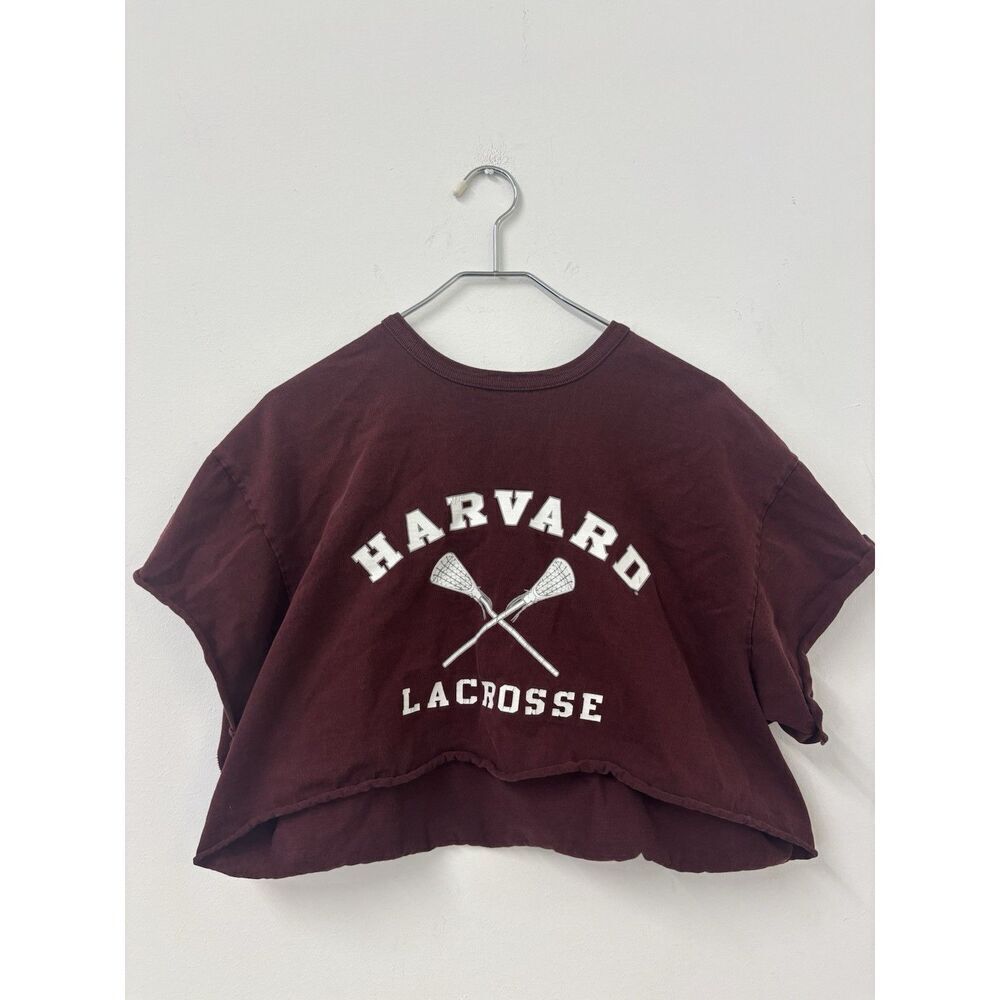 Womans champion Harvard Lacrosse t shirt  cropped burgundy‎ size XL